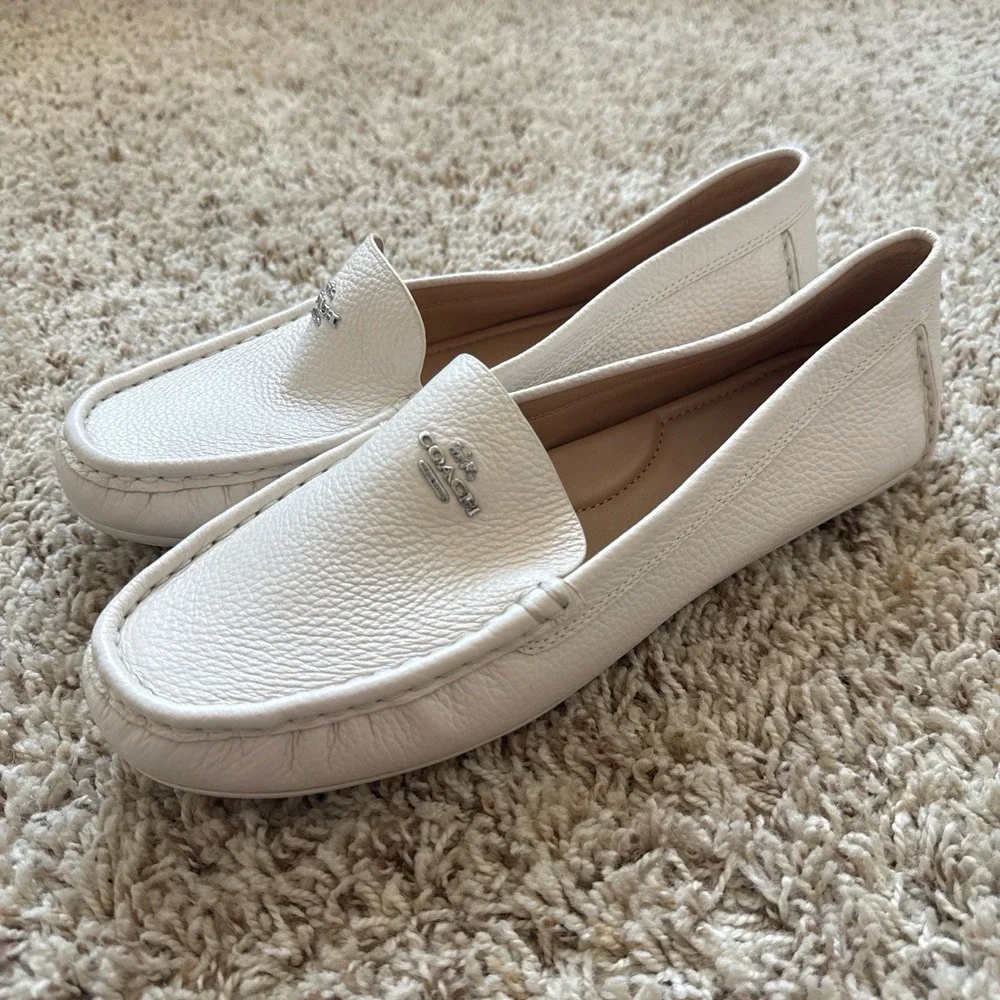 Coach Marley Leather Driver Loafers Chalk/White - Women's 10B - Brand New No Box